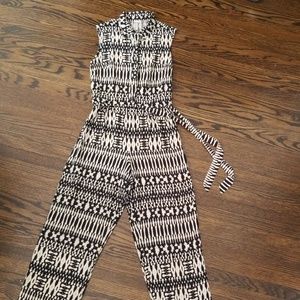 Cream & Black Print Jumpsuit - Size 10